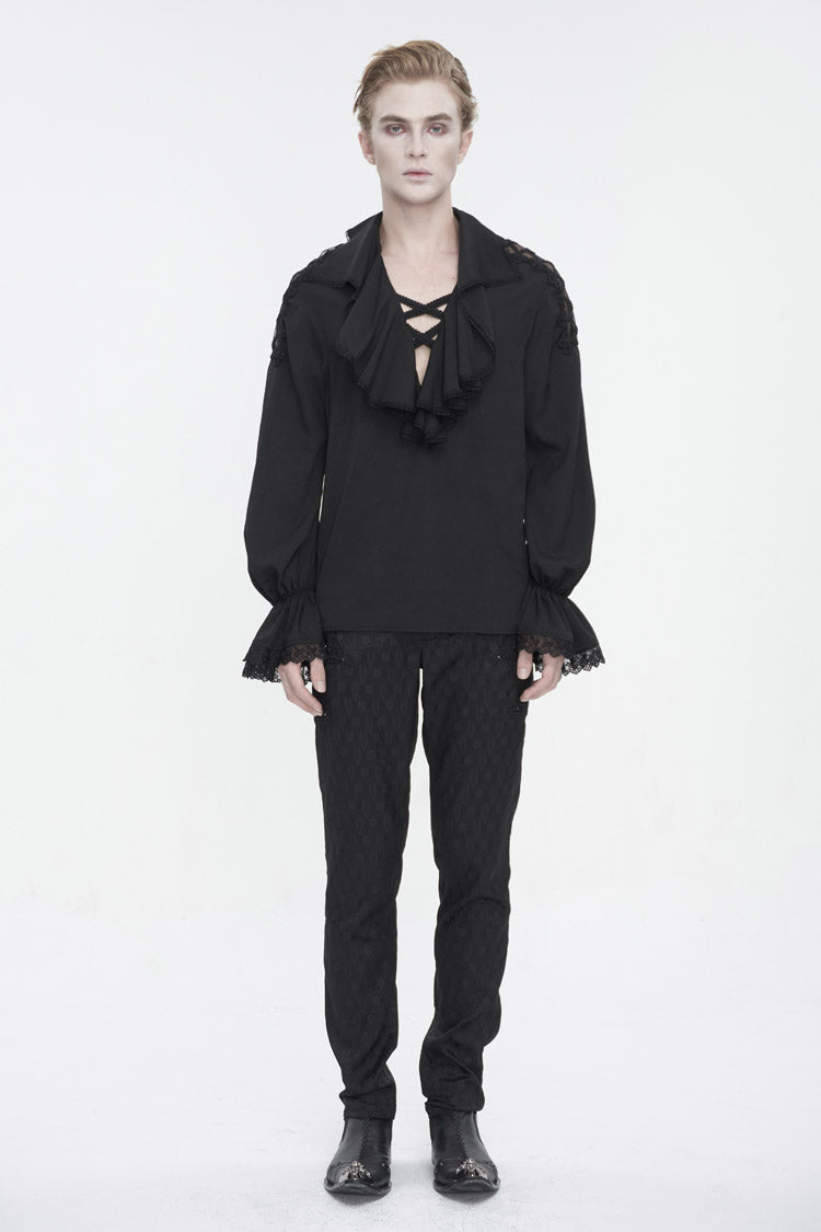 Black Ruffled Collar Puff Sleeved Men's Gothic Shirt
