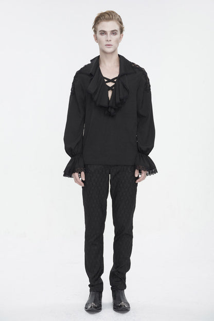 Black Ruffled Collar Puff Sleeved Men's Gothic Shirt