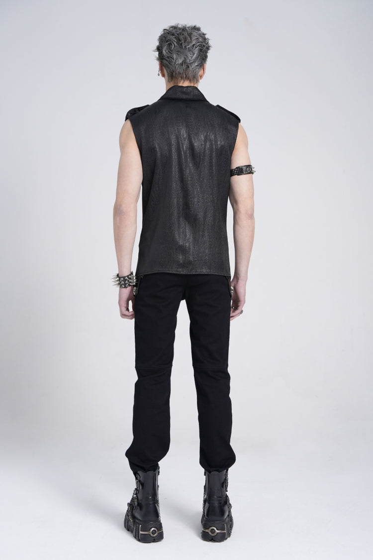 Black Sleeveless Studded Lace-Up Men's Gothic Blouse