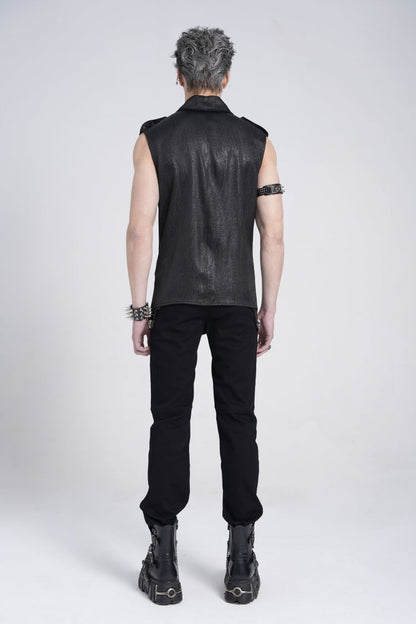Black Sleeveless Studded Lace-Up Men's Gothic Blouse