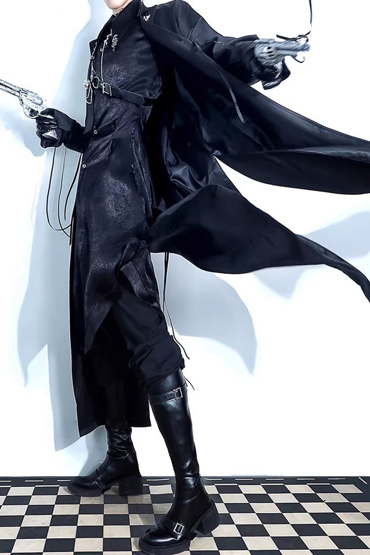 Black [Night Sentinel] Long Sleeves Ouji Gothic Lolita Long Trench Coat