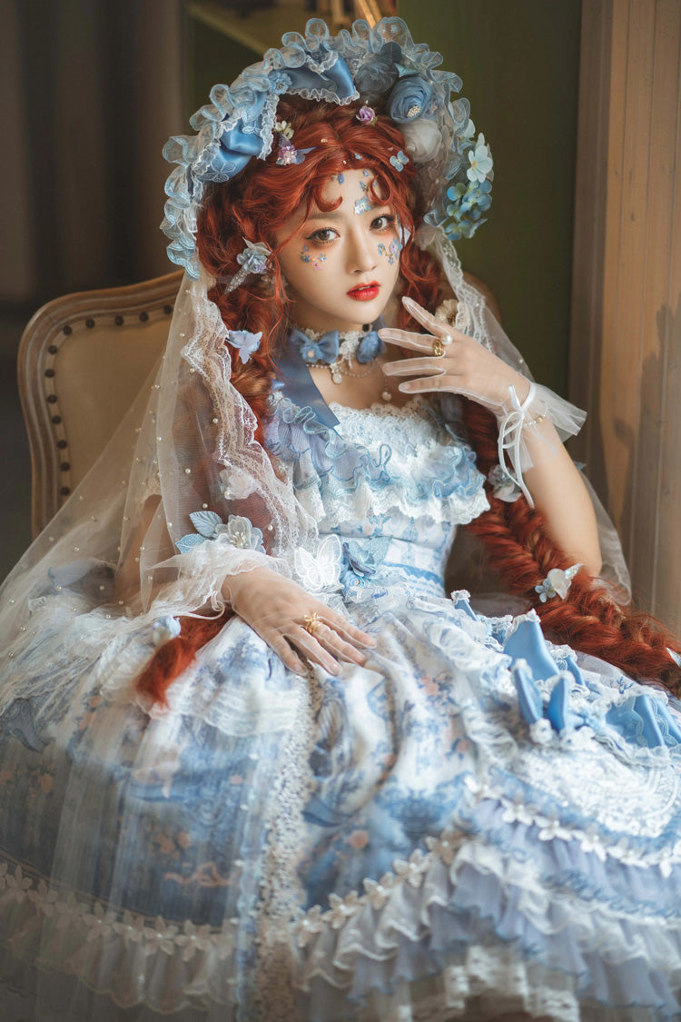 Blue The Key to the Secret Realm Gorgeous Wedding Princess Sweet Lolita Dress Set