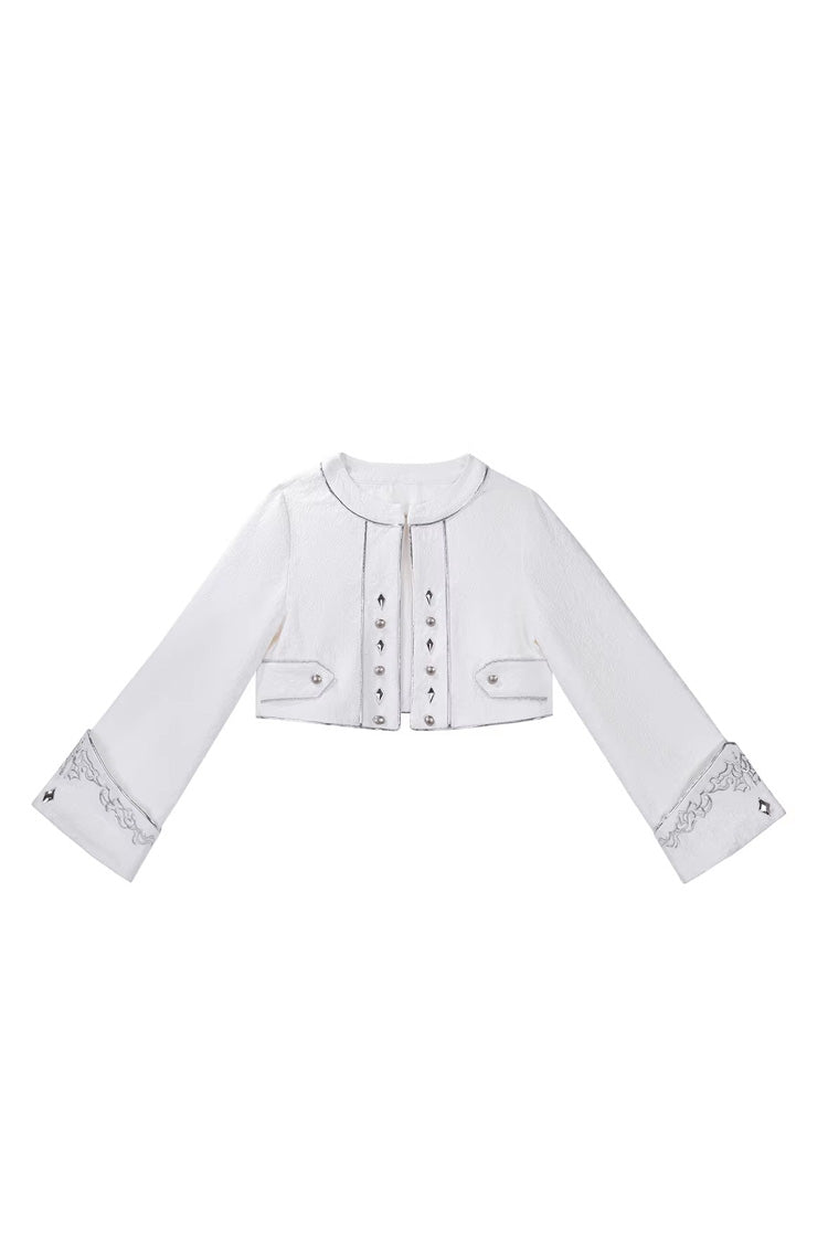White [Silver-White Sacred Pact] Bow Asymmetric Gothic Prince Palace Ouji Lolita Shorts Coat Four-Piece Set