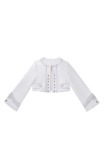 White [Silver-White Sacred Pact] Bow Asymmetric Gothic Prince Palace Ouji Lolita Shorts Coat Four-Piece Set