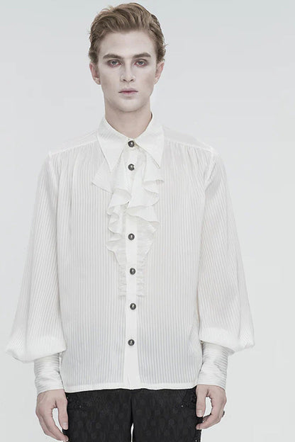 White Puff Sleeved Ruffled Lace Splice Men's Gothic Shirt