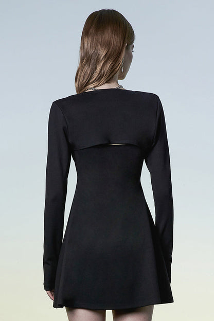 Black Two-Piece Fitting Sling Strap Design A-Shape Women's Punk Slip Dress