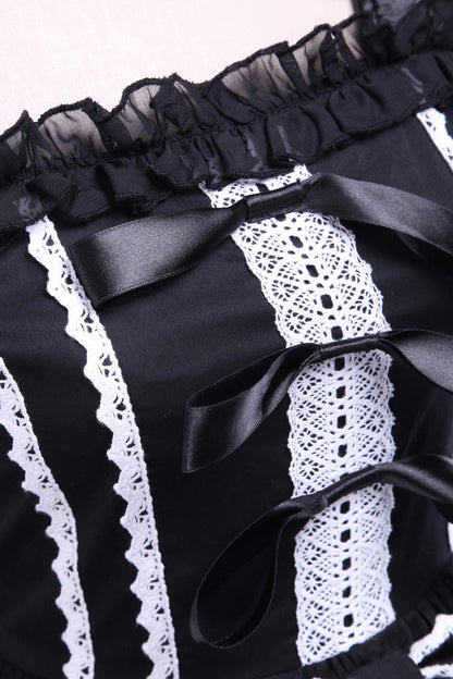 Black/White Cap Sleeves Ruffled Bowknot Lace Trim Gothic Lolita Dress