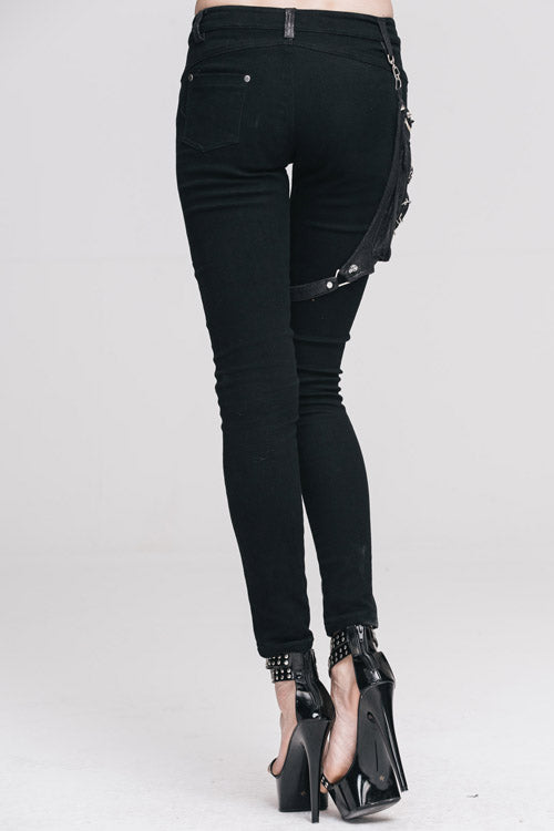 Black Punk Skinny With Leg Bag Womens Pants