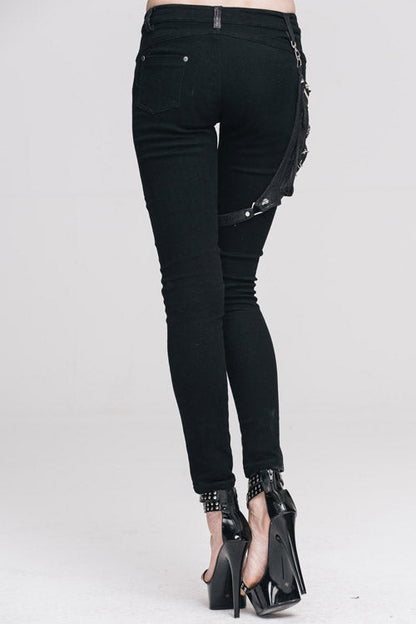 Black Punk Skinny With Leg Bag Womens Pants