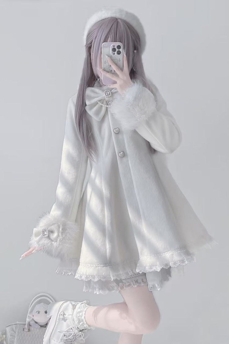 Ivory Long Sleeves Bowknot Rabbit Ears Detachable Hooded Japanese Jirai Kei Coat
