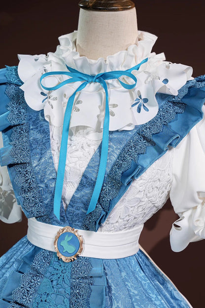 Blue [Identity V Journalist Alice in Dreams] Multi-Layered Ruffle Cardigan Bowknot Classic Cosplay Lolita Dress Set