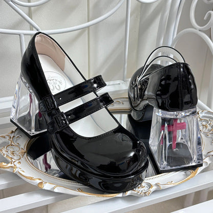 Gothic Sweet Lolita Cross-Shaped Transparent Block Heel Shoes