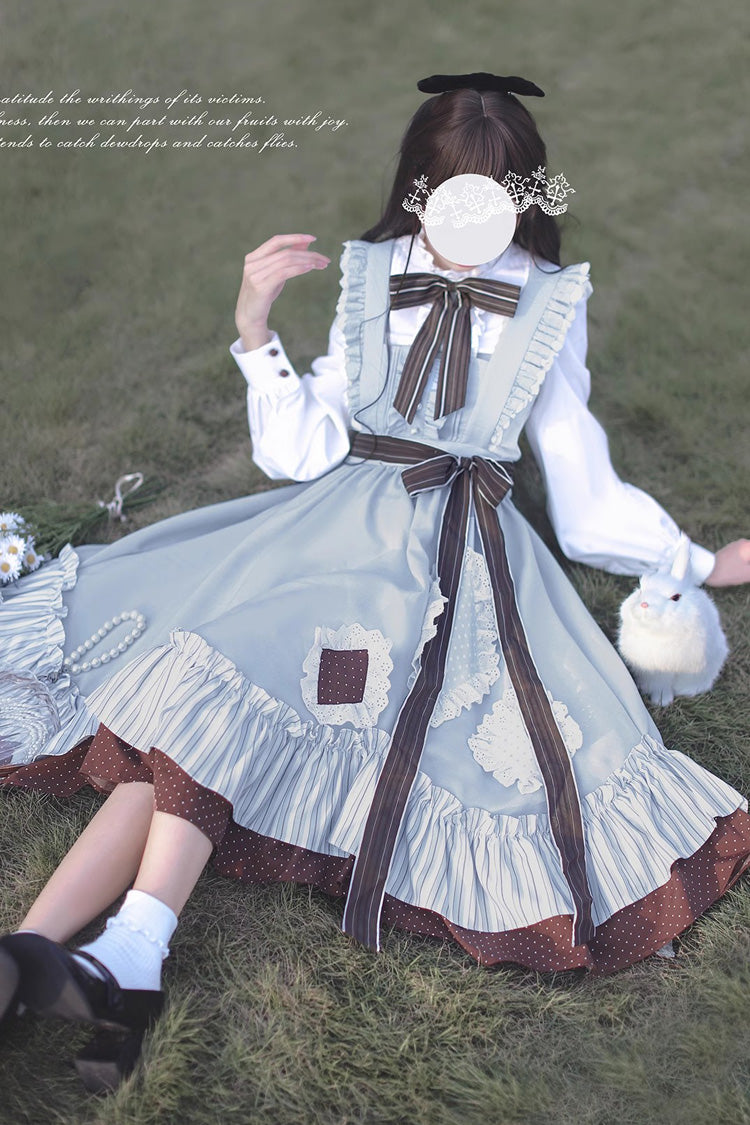 Blue/Brown [Magic Vocal Club] Ruffle Bowknot Sweet College Style Elegant Lolita Jsk Dress