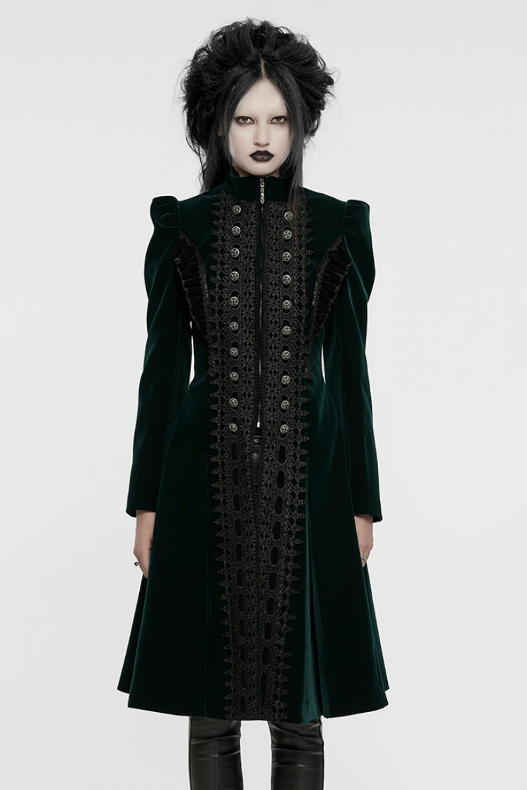 Black/Red Long Puff Sleeves Floral Embroidery Women's Gothic Coat