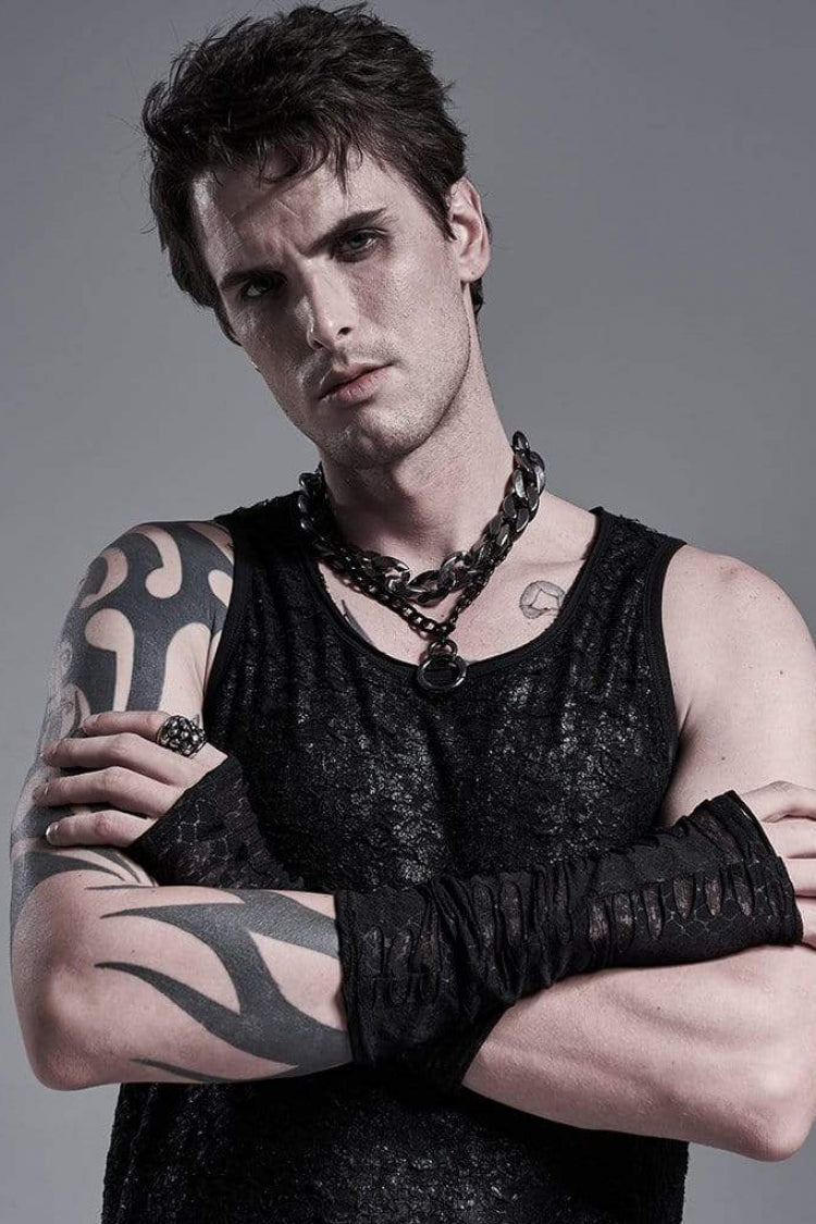Black Ripped Men's Gothic Long Gloves