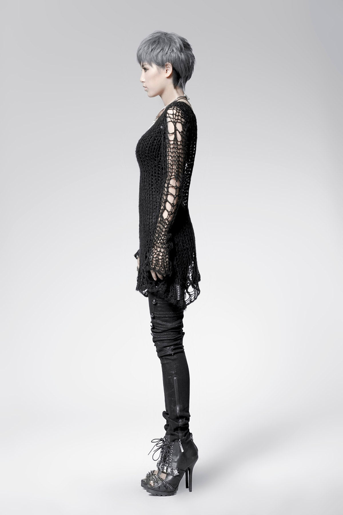 Round Collar Long Sleeves Print Ripped Women's Steampunk Sweater 3 Colors