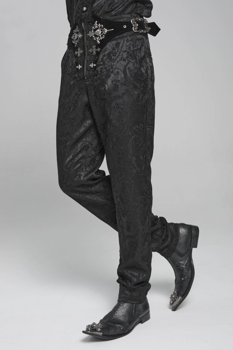 Black Printed Lace-Up Buckled Zippered Men's Gothic Pants