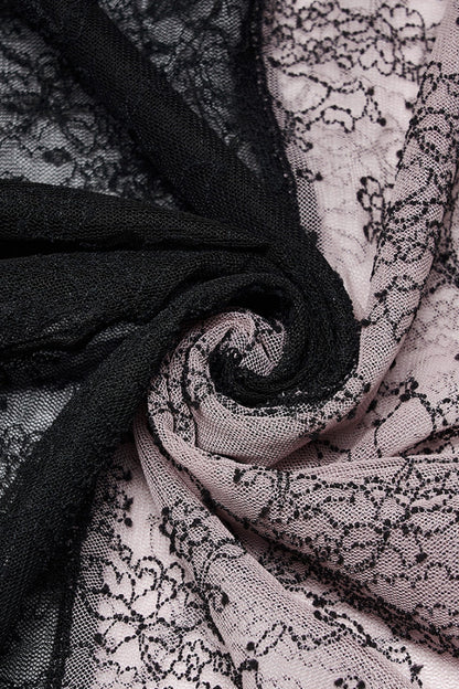Pink/Black Gothic Lace Stitching Simple Sexy Style Thin See Through Horn Long Sleeved Women's T-Shirt