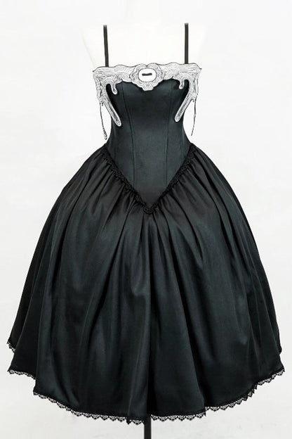 Black [Demon’s Eye] Sleeveless Ruffled Bow Gothic Lolita Dress Long Version
