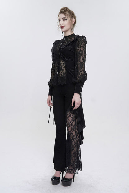 Black Velvet High Neck Lace Fake Bra Design Splicing Three-Dimensional Butterfly Mesh Women's Gothic Shirt