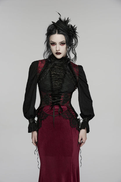 Black/Red Jacquard Embroidered Lace Lace-Up Slim Women's Gothic Vest