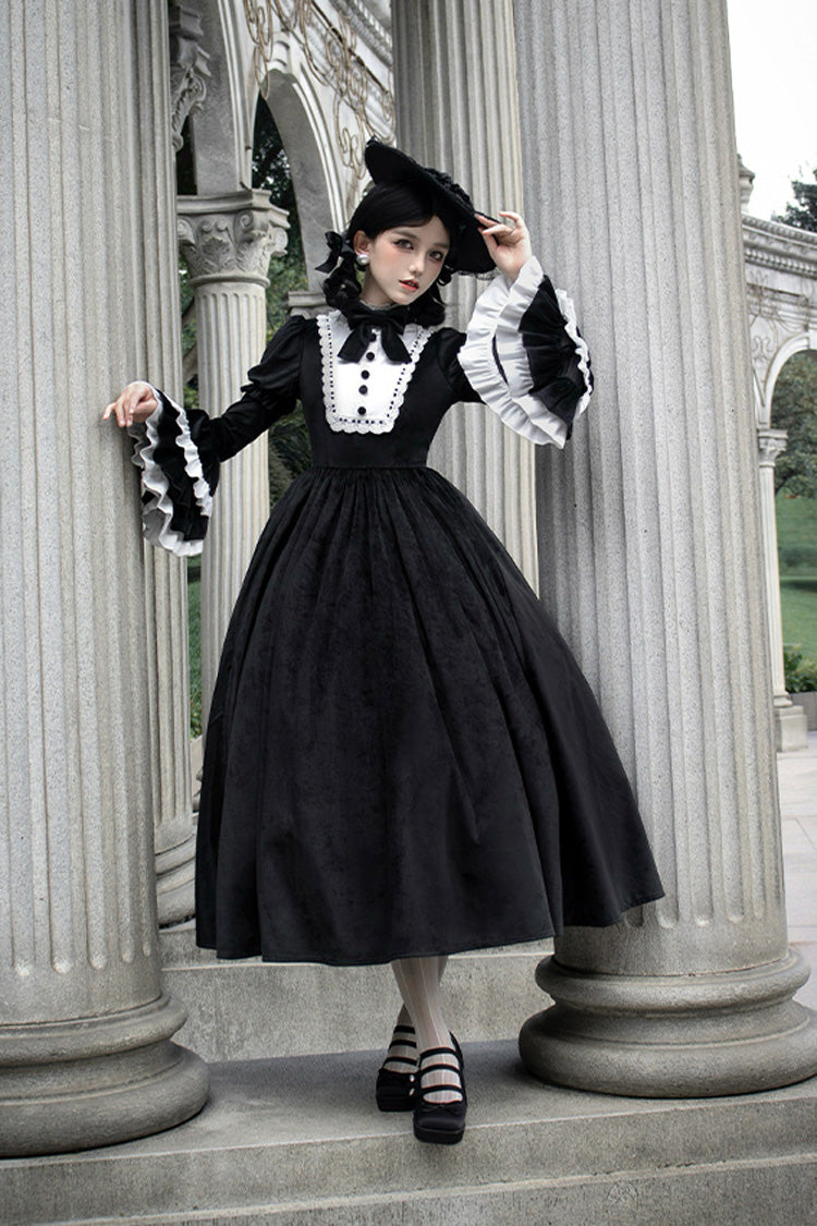 Black [Sleepless Night] Long Hime Sleeves Ruffle Bowknot Gothic Lolita Dress