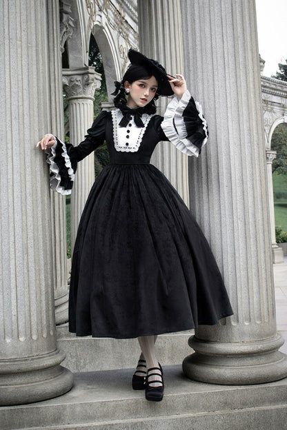 Black [Sleepless Night] Long Hime Sleeves Ruffle Bowknot Gothic Lolita Dress