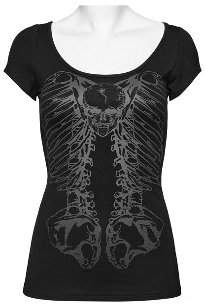 Black Skull Bone Print Hollow Slim Metal Chain Women's Steampunk Vest
