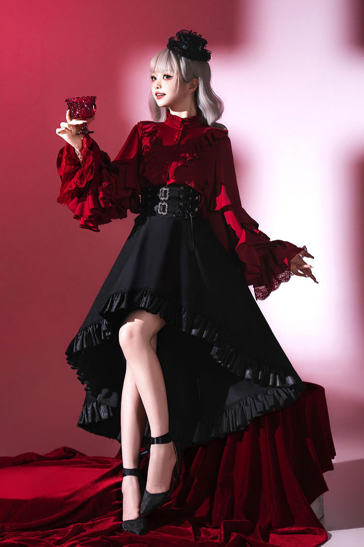 Black [Day and Night Song] Long Sleeves Ruffle Ouji Gothic Lolita Skirt Blouse