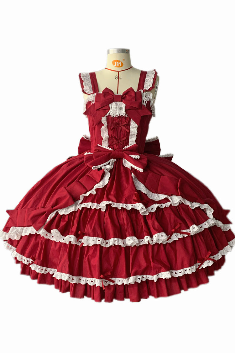 [Grisha] Sleeveless Triple-Layered Ruffle Cardigan Bowknot Lace Sweet Plus Size Lolita Jsk Dress 3 Colors