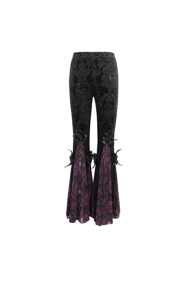 Black/Purple Printed Lace Embroidered Women's Gothic Flared Pants