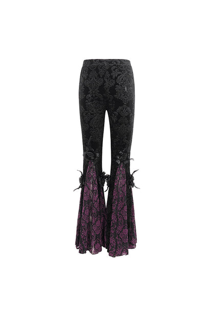 Black/Purple Printed Lace Embroidered Women's Gothic Flared Pants