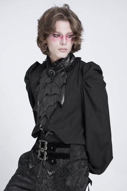 Black Stand Collar Long Puff Sleeves Men's Gothic Batlike Blouse