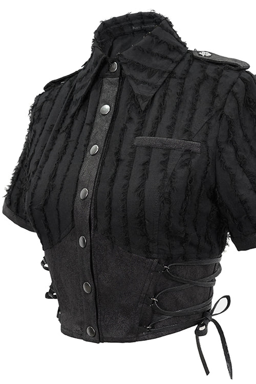 Black Tattered Short Sleeves Womens Punk Blouse
