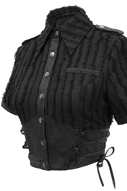 Black Tattered Short Sleeves Womens Punk Blouse