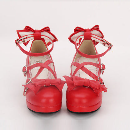 Cross Buckle Princess Bowknot Mid Heel Lolita Shoes