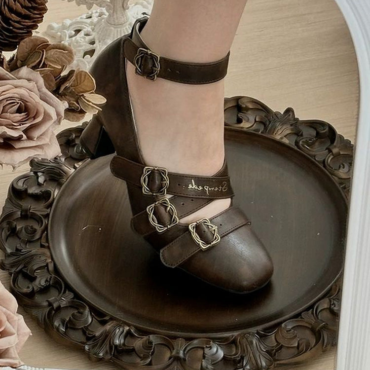 Square-Toe Cross Bandage High Heel Lolita Shoes 3 Colors