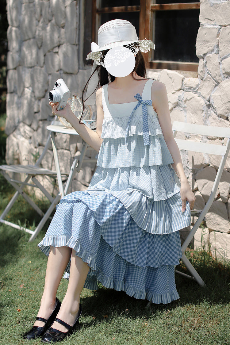 Blue [Go To The Beach] Multi-Layered Print Ruffle Holiday Sweet Lolita Jsk Dress