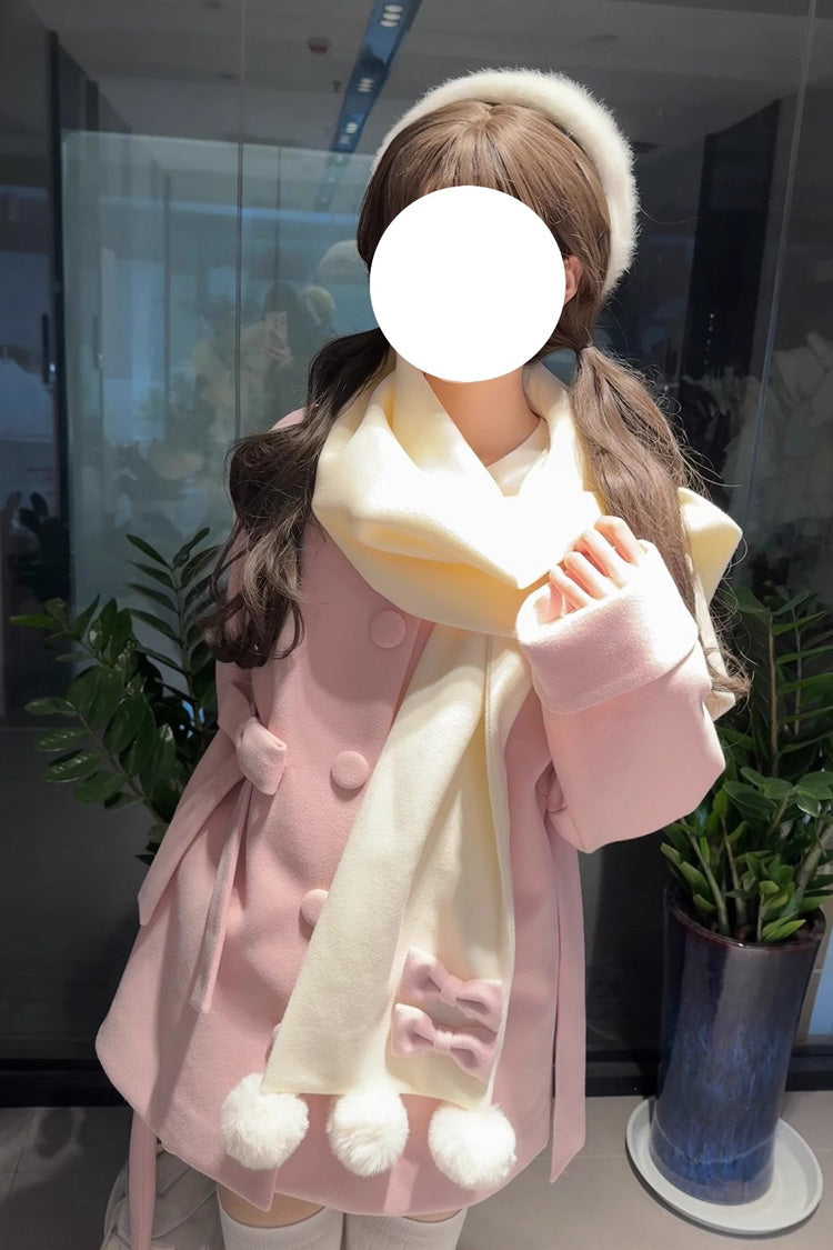 First Snow Bear Bowknot Scarf Design Sweet Japanese Lolita Coat 4 Colors