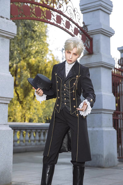 Prince Retro Immortal Black and White Rose Single Breasted Ouji Fashion Lolita Coat