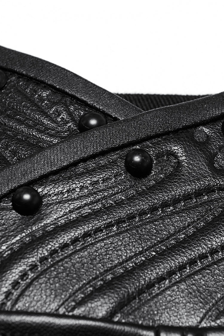 Black Print Men's Punk Leather Pants