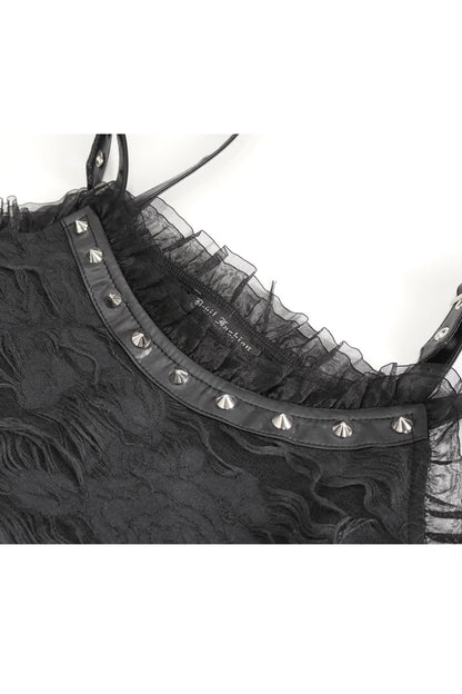 Black Sleeveless Lace Irregular Womens Gothic Strap Dress