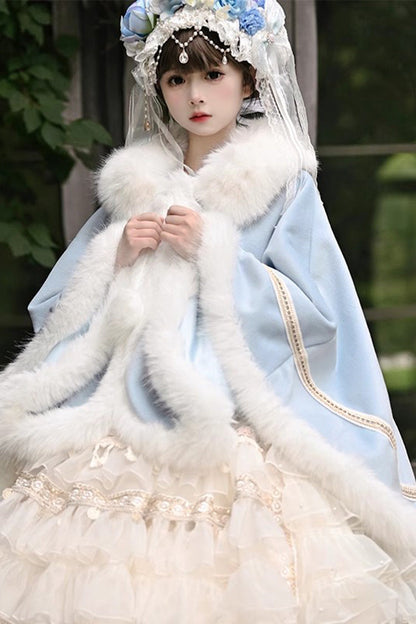 [Snowflake Ballad] Sweet Princess Fur-Collar Lolita Coat Cloak 7 Colors