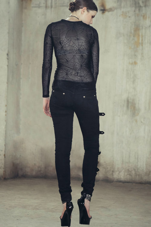 Black Punk Loops Broken Holes Womens Pants