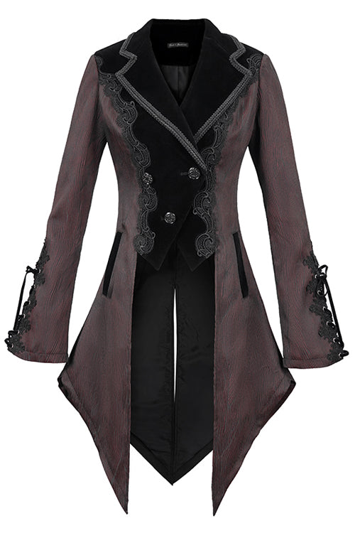 Red And Black Wavy Stripes Jacquard Long Fake Two Pieces Womens Gothic Coat