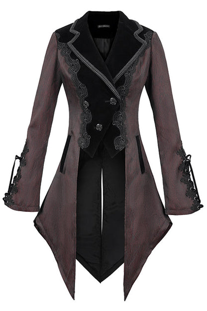 Red And Black Wavy Stripes Jacquard Long Fake Two Pieces Womens Gothic Coat