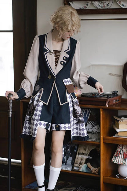 Multi-Color Time Traveler Embroidery Print Punk Ouji Fashion Lolita Set