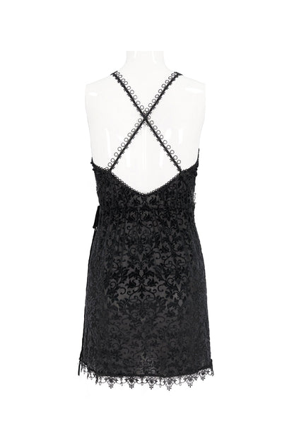 Black Sexy Super V-Neck Velvet Jacquard Lace Lace-Up Women's Gothic Dress