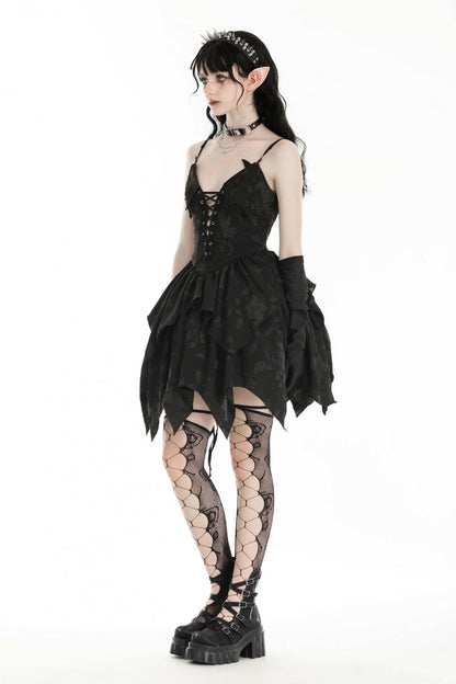 Black V Collar Sleeveless Halloween Printed Irregular Women's Gothic Slip Dress