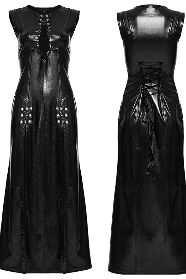 Black Sleeveless Split Lace-Up Slim Women's Punk Dress